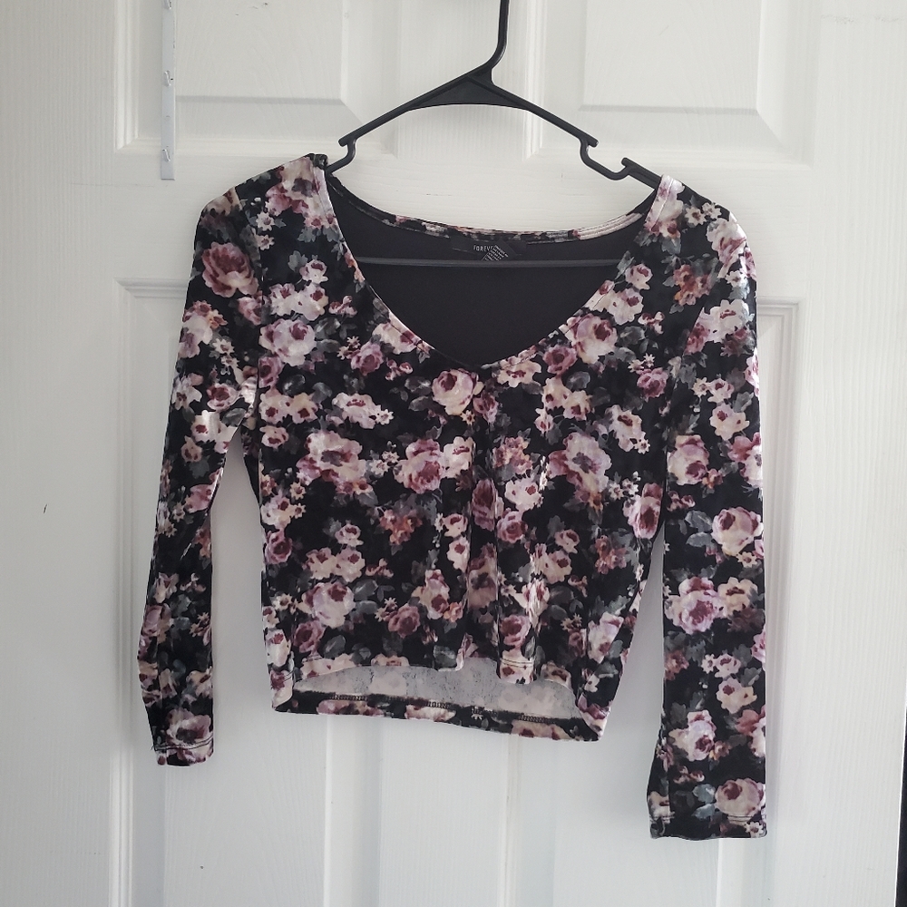 Forever 21 Velvet Floral Crop Top